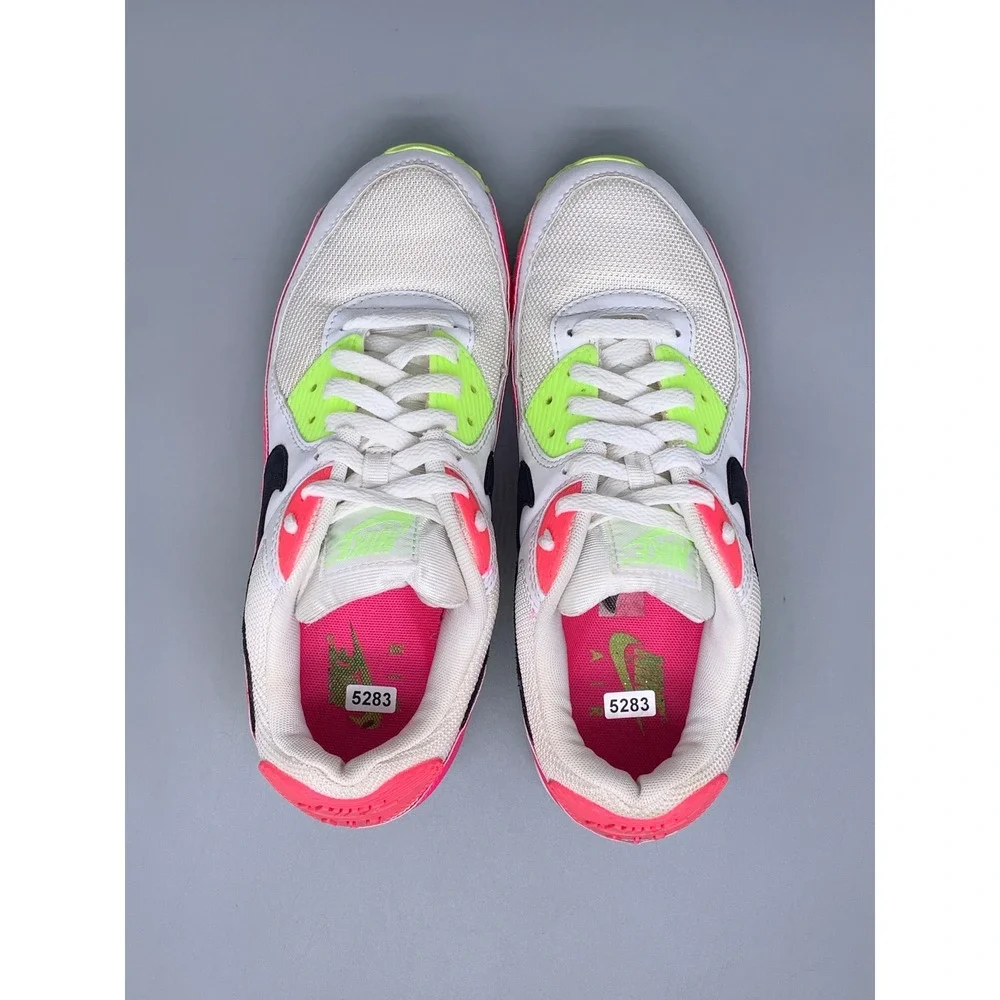 Nike Air Max 90 White Pink Volt Running Shoes CT1030-100 Women's Sz 8.5